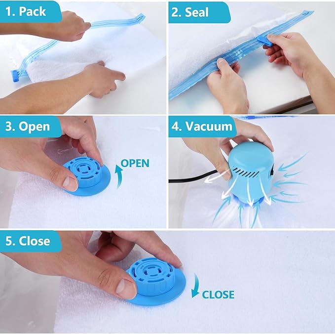 Electric Air Pump for Vacuum Storage Bag, Vacuum Seal Bags for Clothing Pump for Compression, Portable Vacpack Air Pump for Various Vacuum Bags for Travel Blue(Storage Bag Not Included)