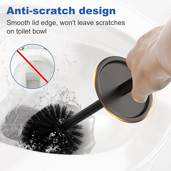 Toilet Brush and Holder Set：304 Stainless Steel Heavy Duty Toilet Bowl Brush，Removable Inner Bowl and Splash Protection，Bathroom Toilet Brush-Dense Bristles for Through Cleaning