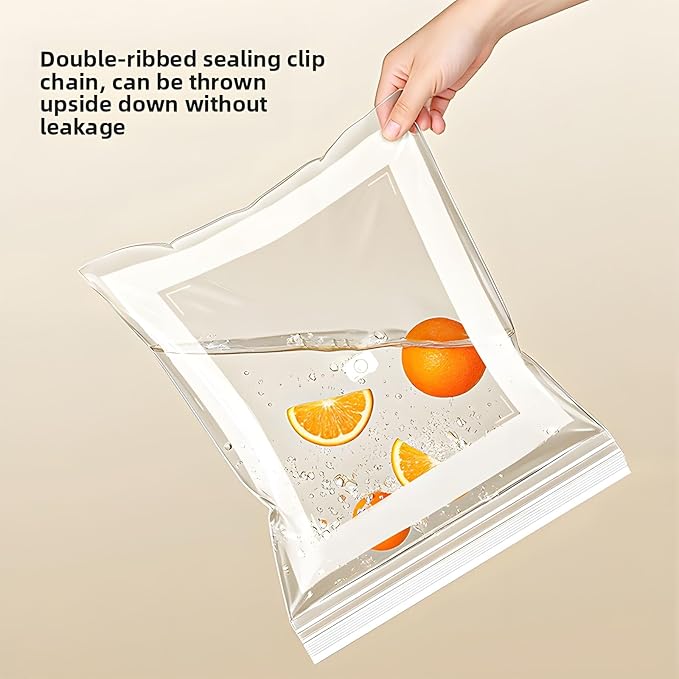 Kitchen Food Grade Fresh Keeping Bags, Reusable Sealed Bags for Vegetables & Fruits, Clear Plastic Storage Bag for Refrigerator, Dual Interlocking Seal (M, 25counts)
