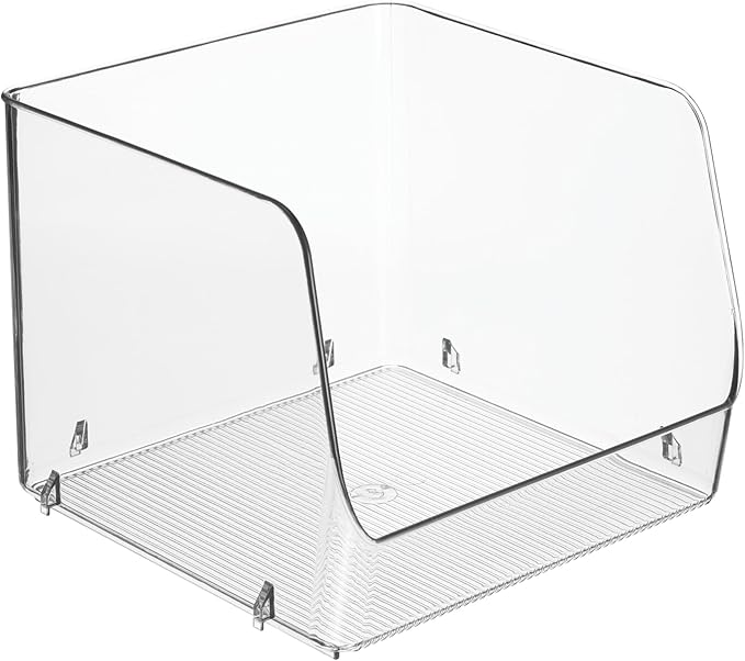 iDesign Open-Front Storage Bin for Kitchen, Bathroom, or Home Office, Set of 4, Clear, Made in USA