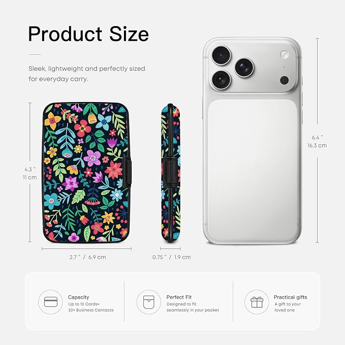 Credit Card Holder RFID Aluminum card case Red Floral mini Wallet Women Men | ABS Business ID Case,Hard Case Large Capacity 6 Slots, Waterproof Durable ，Secure Closure Slim Small Credit Card Protector