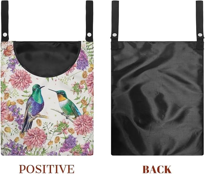 Hummingbird Clothespin Storage Hanger Bags Hydrangea Laundry Clothespin Bag, Clothespin Bag with a Large Opening, Hanging Storage Organizer with Hanging Rope for Home Outdoor