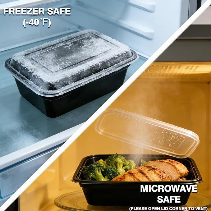 KUMD 20 Pack(40 Pieces) 32 oz Meal Prep Containers with Lids, Leakproof Food Storage Containers for Adult Office Lunch, Gym, Fitness & Bulk Food Prep, Microwave & Freezer Safe Reusable Plastic Tubs