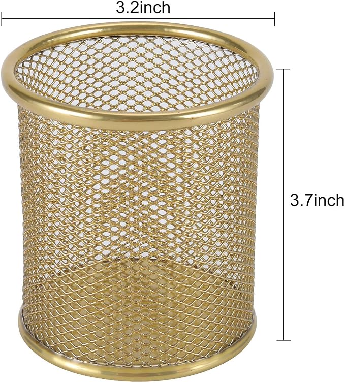 PAG Pencil Holder for Desk, 2 Pack Desktop Pen Cup, Office Supplies Desk Organizers and Accessories Organization, Makeup Brush Holder, Gold