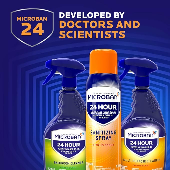 MICROBAN Disinfectant Spray, 24 Hour Sanitizing and Antibacterial Sanitizing Spray, Citrus Scent, 2 Count (15oz Each) (Packaging May Vary)