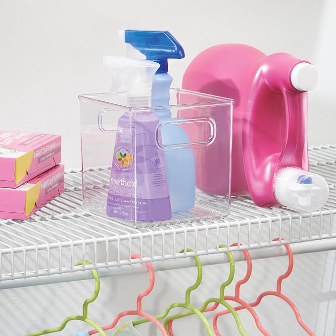 iDesign Pantry Storage Bins with Handles - Cube Organizer Bins for Cabinets or Fridge - Set of 2 - Clear