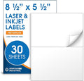 8.5" X 5.5" Matte White Printable Half Sheet Shipping Labels (30 Sheets, 60 Stickers) Mailing and Address Labels for Laser & Inkjet Printers - Spartan Industrial Template R025