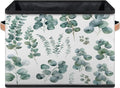 Green Eucalyptus Leaves Closet Storage Bin, Foldable Storage Baskets for Shelves, Decorative Shelf Organizer Eucalyptus Leaves Fabric Cube Bin for Living Room Bedroom Home Dorm