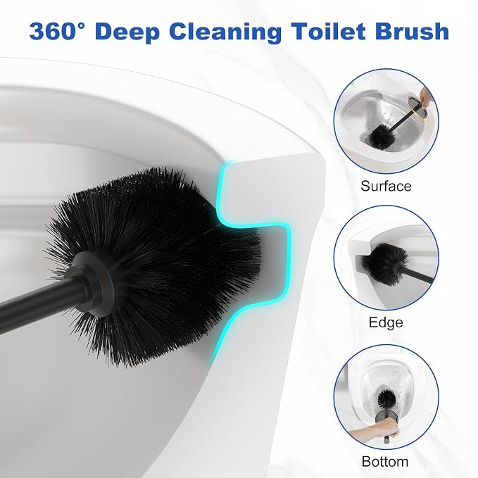 Toilet Brush and Holder Set：304 Stainless Steel Heavy Duty Toilet Bowl Brush，Removable Inner Bowl and Splash Protection，Bathroom Toilet Brush-Dense Bristles for Through Cleaning