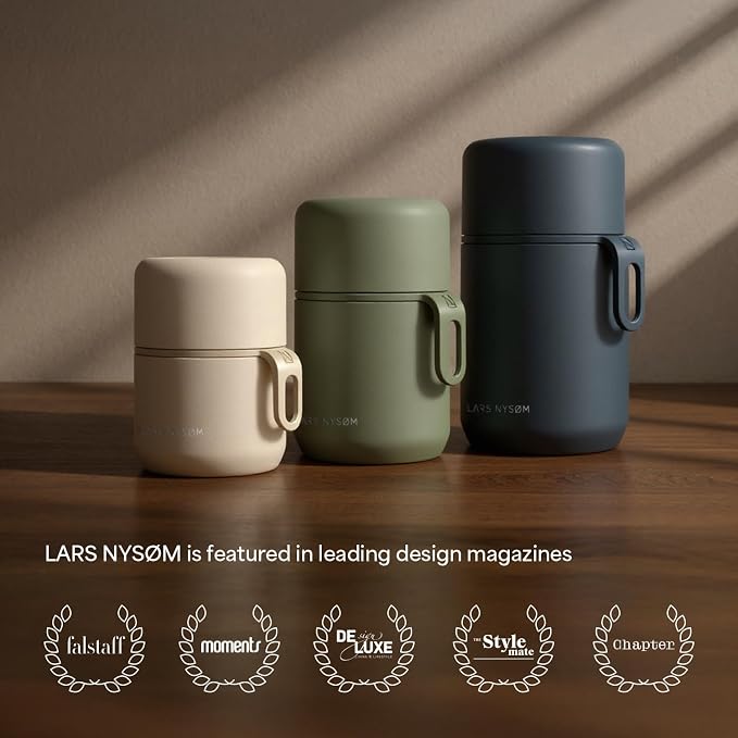 LARS NYSØM Stainless Steel Vacuum Insulated Food Jar - Leakproof Lunch Pot & Lunch Jar for Hot and Cold Food, Wide Mouth, Portable Soup Container for Work & Travel (Carbon Black, 17oz)