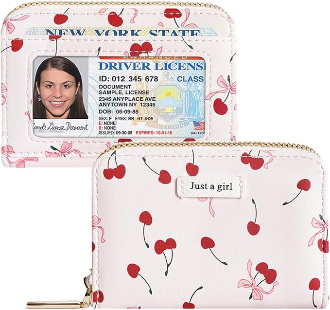 Sunwel Fashion Credit Card Holder for Women Small Accordion Card Cases with ID Window (RED CHERRY)
