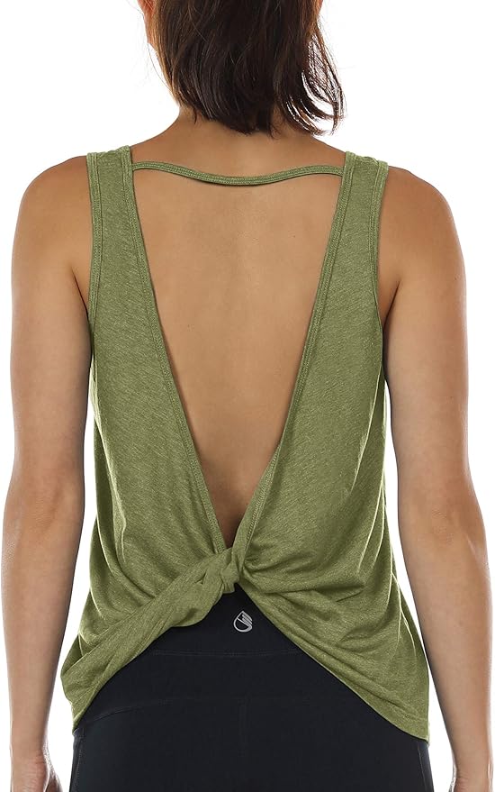 icyzone Women's Open Back High Neck Workout Athletic Gym Tank Tops