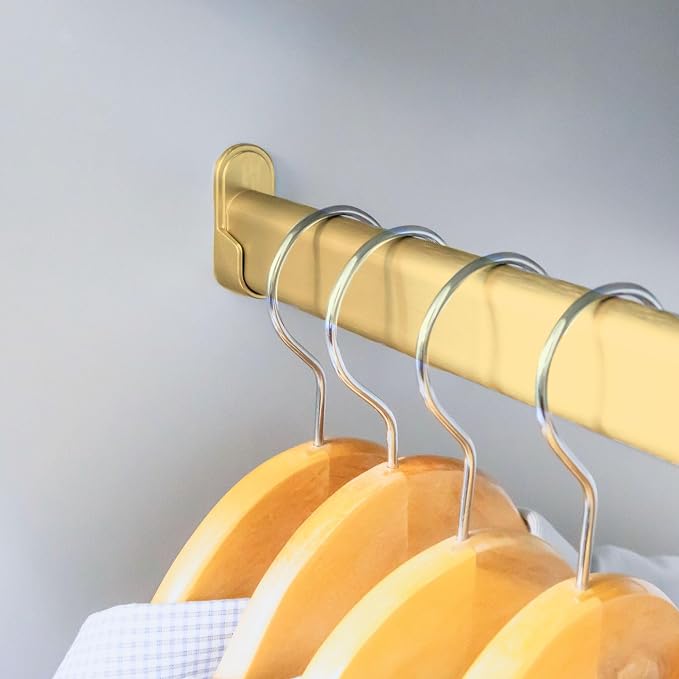 Closet Rod Kit - Oval Rod, 92 inch (2337mm) long with 6 end caps and center support. (Matte Brass)