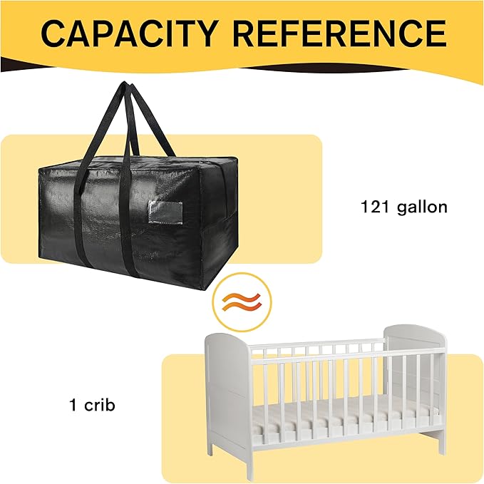 Heavy Duty Extra Large Moving Bags,121 Gallon Jumbo Packing Bags,Huge Moving Storage Bags with Strong Zippers & Carrying Handles,Reusable Big Moving Storage Totes for College Dorm Travel 1Pack