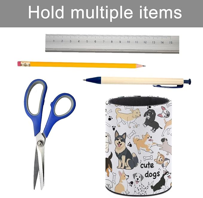 Cute Dogs Pen Holder Pencil Cup for Desk Organizer | Cute Makeup Brush Holder PU Multifunctional Office Suppliesfor Decor Home Classroom School
