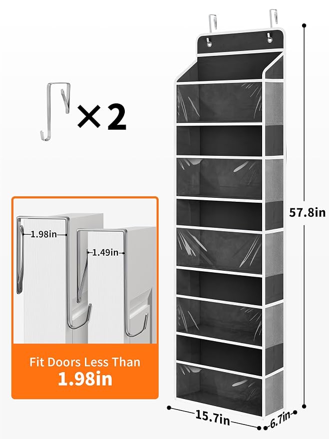 JARLINK Over The Door Toy Storage Organizer w/Clear Window, Black | Anti-Tilt 44 lb Load Capacity, Baby Toy Storage Organizer for Stuffed Animals, Nursery, Kid Bedroom, Newborn Baby Essentials
