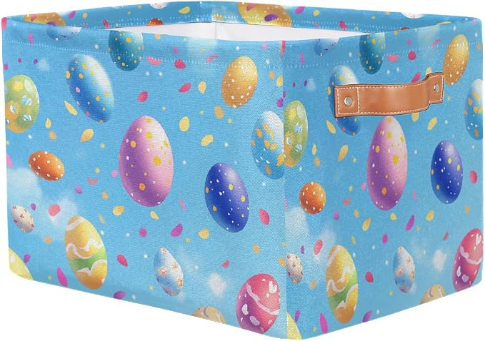 Rectangle Storage Baskets for Shelves, Easter Eggs Rubans Storage Cube Organizer Bins Collapsible Toy Basket for Nursery Home Room