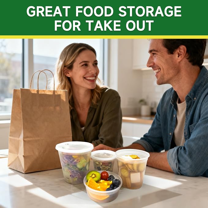 Dealusy 60 Set Deli Containers with Lids, 32/16/8 oz X 20 Set Each Leak-Proof BPA Free Plastic Take Out Bowls, Food Storage Containers for Meal Prep Storage, Freezer, Microwave & Dishwasher Safe