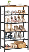 HOMEFORT Shoe Rack 6-Tier, Shoe Storage Shelf, Industrial Shoe Tower, Narrow Shoe Organizer for Closet Entryway, Small Shoe Rack Table with Durable Metal Shelves, Rustic Brown