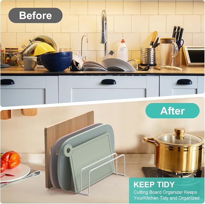 SIBAO [2-Pack] Large Cutting Board Organizer, Cutting Board Holder Rack Baking Cookie Pan Sheets Cooling Racks Storage Stand for Kitchen Cabinet -Divided Holder with 6 Slots(White)