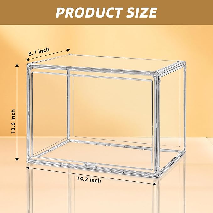 CELSOL Clear Acrylic Display Case – Stackable Storage Box with Magnetic Lid, Dustproof Organizer for Collectibles, Figures, Shoes, and Books – Large Size 14.2"x8.7"x10.6"