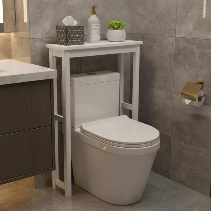 Alaterre Dorset Over the Toilet Storage Shelf, White, 27" W x 37" H | Bathroom Organizer Shelf, Space Saver Over Toilet Storage Rack, Freestanding Open Shelf, Modern, Easy Assembly