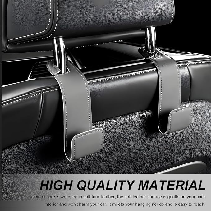 2 PCS Car Seat Headrest Hooks, Microfiber Leather Hanger Holder Hook for Hanging Purse and Bag, Universal Vehicle Back Seat Organizer Hook for Grocery Bag Handbag Coat (Gray)