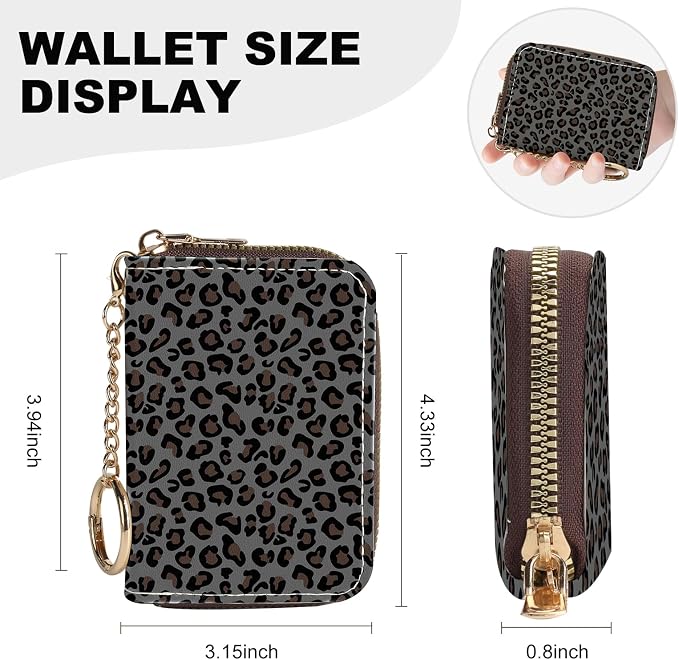 Credit Card Holder for Women,Small Rfid Wallet with Keychain Zipper,Cute PU Leather Card Case Wallet，Accordion Credit Card Wallets Gift,Dark Leopard Print A