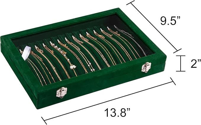 Frebeauty 15 Hooks Necklace Organizer,Velvet Necklace Holder Tray with Lid | Jewelry Organizer for Necklace Pendant Chain,Women Jewelry Box,for Home Use and Jewelry Store,Jewelry Display for Drawer