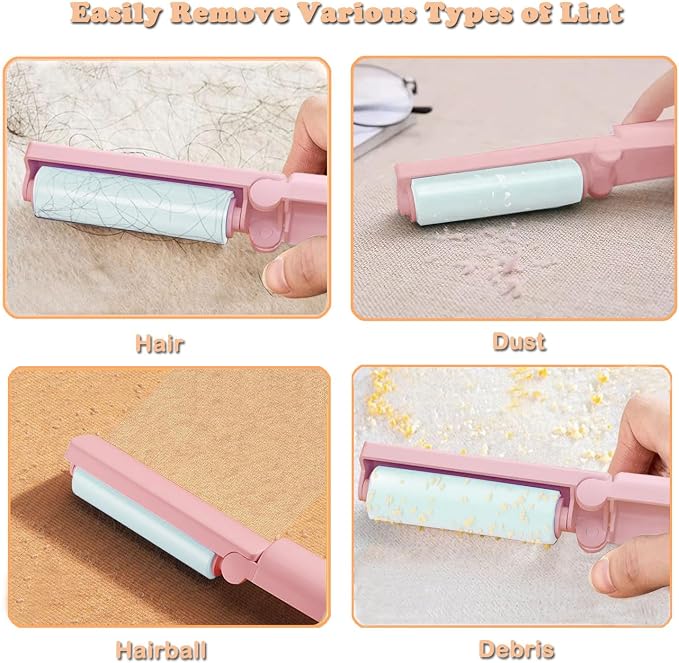 Mini Reusable Lint Roller 6 Pack, Washable Sticky Gel Lint Remover, Pink | Portable & Easy Carry, Foldable Design, Washable Sticky Gel, For Clothes & Luggage, Travel Ready