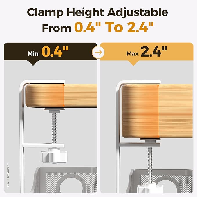 4 Pack Under Desk Cable Management Box White, Cinati 53.6" Wire Organizers No Drill, Cord Organization Tray with Clamp for Office, Home - No Damage to Desk
