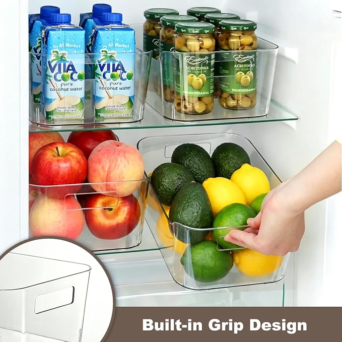 Hudgan 12 Pack Pantry Storage Bins for Kitchen Cabinet, Clear Plastic Organizer Bins for Bathroom, Pantry Organizer Containers for Home Edit, Drawer, Under Sink, Fridge