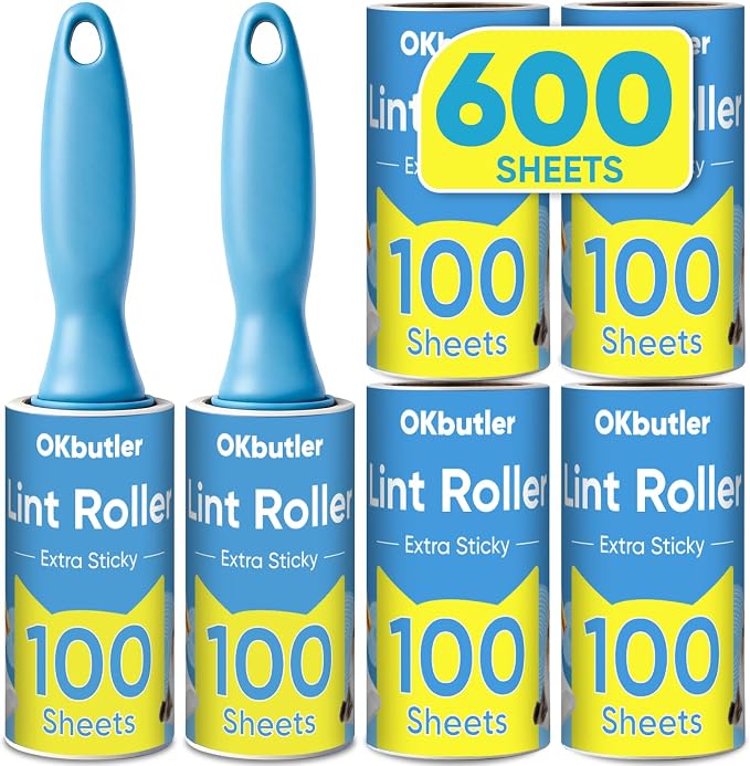 600 Sheets Lint Roller for Pet Hair, Lint Remover, Extra Sticky with Spiral Easy Tear & Ergonomic Handle, Multipurpose for Clothes, Furniture, Carpet & Car Seats