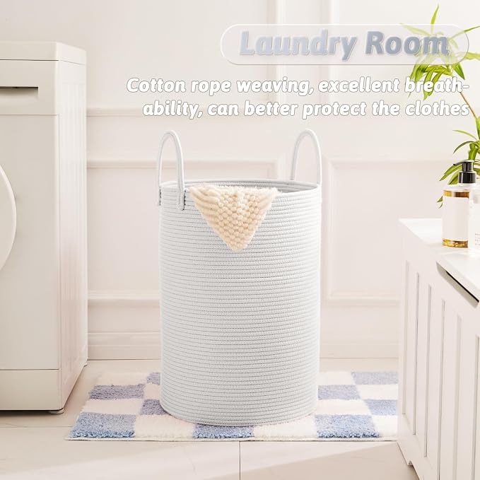 Artfeel Laundry Basket,Woven Cotton Rope Laundry Hamper,40L for Decorative Storage of Dirty Clothes,Toys and Blankets in Bathroom,Baby Room and Living Room
