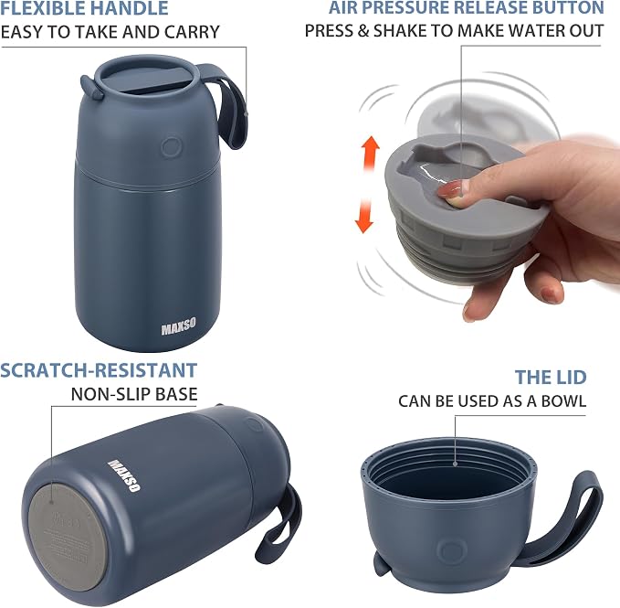 MAXSO 2 Pack Soup Thermo for Hot & Cold Food for Kids Adults, Vacuum Insulated Food Jar Thermal Lunch Containers, Travel Food Flask with Spoon (24 oz,17 oz) (Dusty Blue)