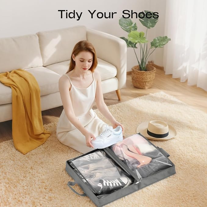 Shoe Bag for Travel with Handle, Travel Shoe Organizer Portable Luggage Shoe Storage Bag, Shoe Bags for Packing in Suitcase (Grey)