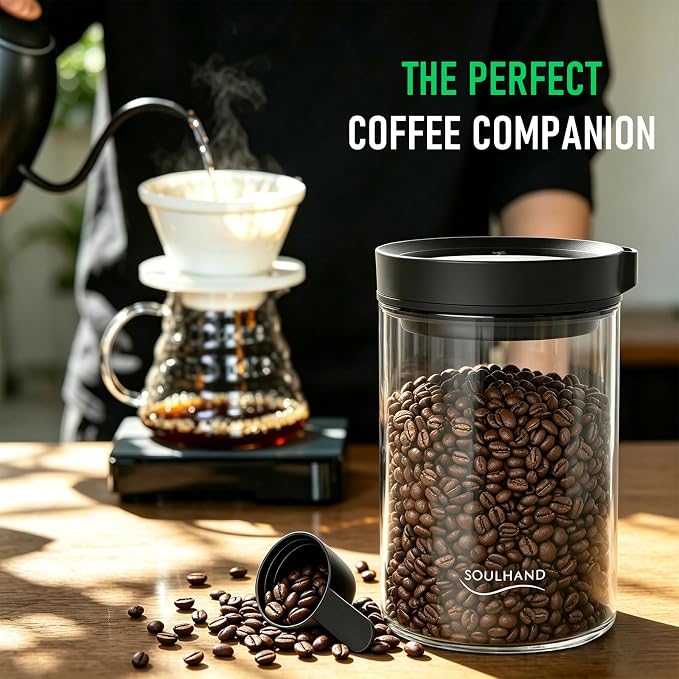 Vacuum Coffee Canister,1.6L Electric Airtight Glass Coffee Container | Auto Vacuum Seal Lid with Touch Screen, Airtight Freshness for Coffee Beans,Grounds,Food Safe,17oz