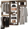 ROOMTEC Modular Closet System, 96" Wall-Mounted Closet Organizer with Hanging Rods, Modern Wooden Tower for Walk-In Closets, Wardrobe Storage Kit, Wood