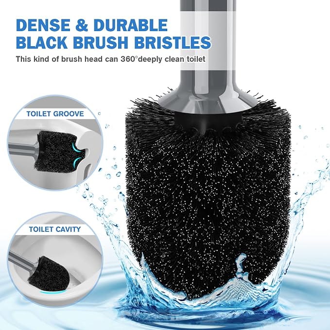 Toilet Plunger and Brush, Bowl Brush and Heavy Duty Toilet Plunger Set with Ventilated Holder, 2-in-1 Bathroom Cleaning Combo with Modern Caddy Stand for 5.7-inch Toilet Drain(Grey, 2 Set)