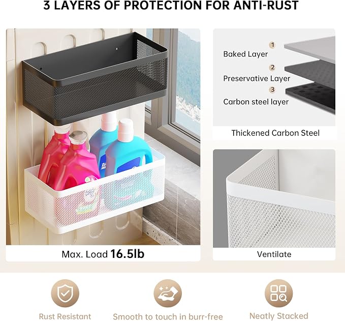 Magnetic Shelf for Washing Machine, White, L13.78in*W5.12in*H3.94in | Magnetic Organizer for Laundry, Hanging Basket Storage, Magnetic Fridge Shelves, Spice Rack for Refridgerator, 16.5-lb load