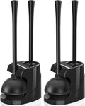 Toilet Plunger and Brush, Bowl Brush and Heavy Duty Toilet Plunger Set with Ventilated Holder, 2-in-1 Bathroom Cleaning Combo with Modern Caddy Stand for 5.7-inch Toilet Drain(Black, 2 Set)