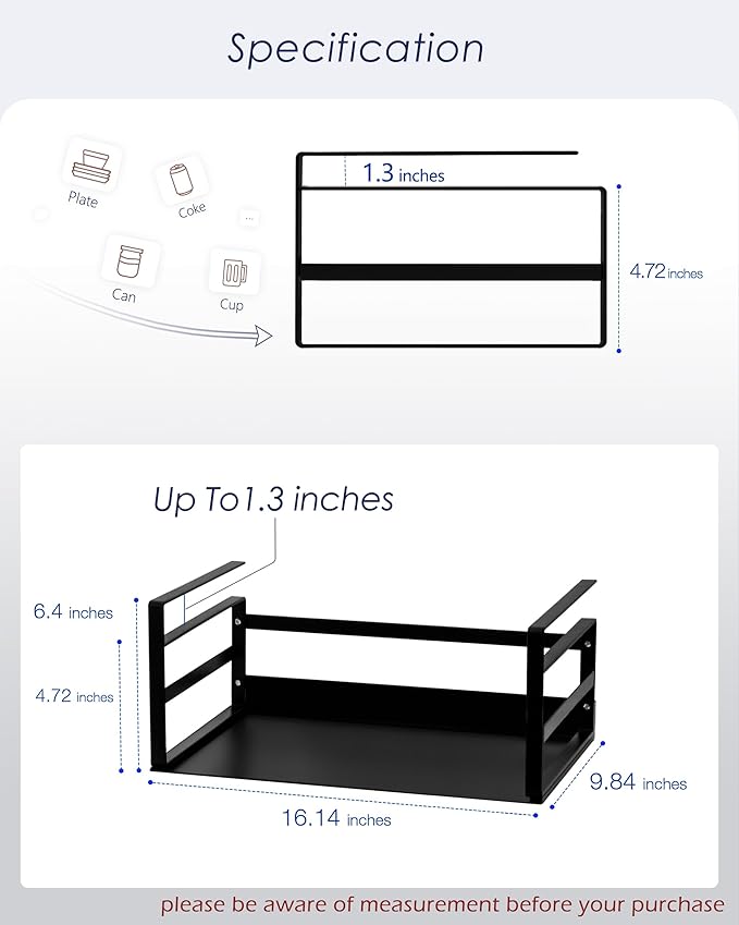 Nxconsu 2Pack Under Shelf Storage Basket Organizer Hanging Holder for Cabinet Pantry Kitchen Cupboard Desk Counter Bookshelf Organization Add-on Space Saver Heavy Duty Slide-in Black Large