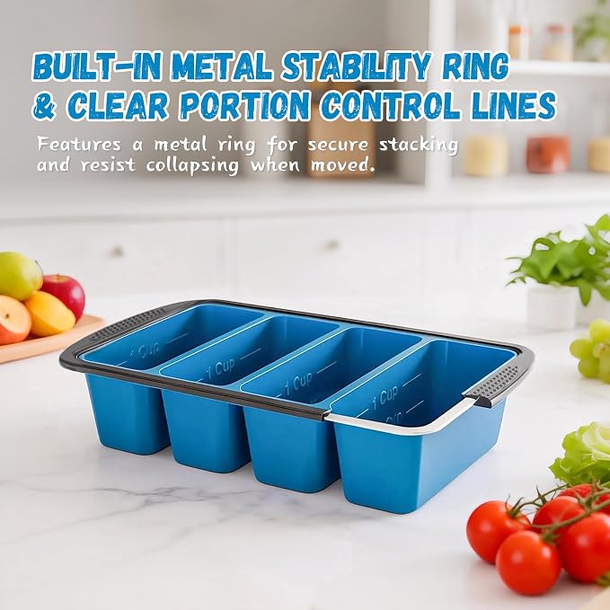GORCI Silicone Soup Freezer Trays with Lids - 4 Pack, ½ cup, 1 cup, 2 cup and 4 cup - Perfect Portion Control for Broth, Sauce & Meal Prep ，100% Platinum Silicone BPA-Free, Flexible, Dishwasher Safe