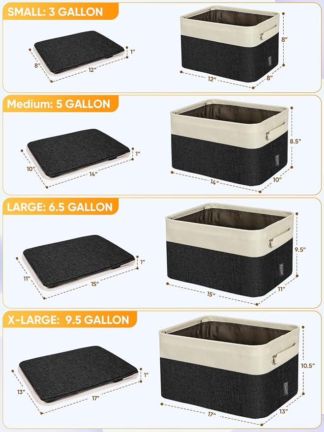 BALEINE 2 Pack Fabric Closet Storage Bins for Shelves, Linen Closet Organizers and Storage, Decorative Baskets for Organizing, Shelf, Clothes, Home, Office (Black, 14''x10''x8.5'')