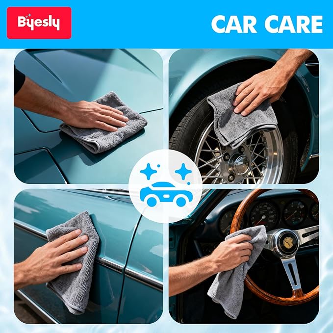 12-Pack Microfiber Cleaning Cloth, 11.5x11.5 Microfiber Towels for Cars, Dishes & House, for Detailers, Chefs & Efficient Home | Scratch-Free, Lint-Free, Ultra Absorbent(Grey)