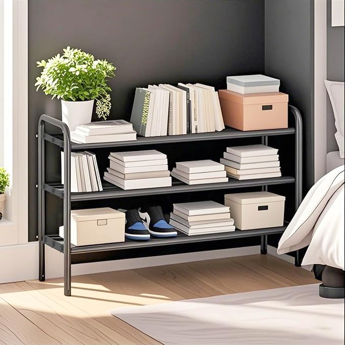 Expandable 3-Tier Shoe Rack for Closet & Entryway, Metal Shoe Organizer | Expandable • Adjustable Width • Holds 12 Pairs • Heavy-Duty Metal • Tool-Free Assembly • Fits Small Spaces