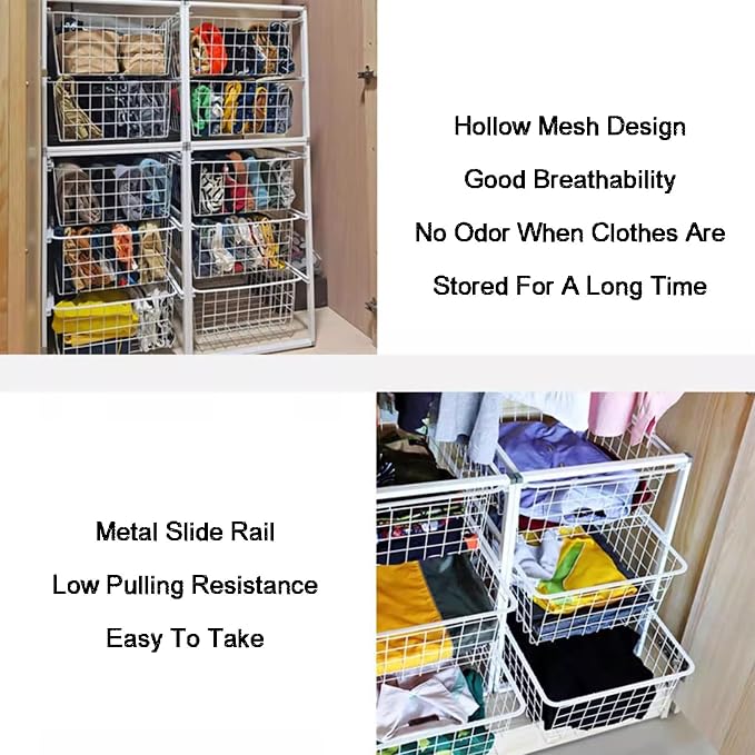 Compact Hanging Pullout Drawer Basket, Stackable Shelf Baskets Organizer,Shelf Steel Wire Pullout Hamperfor Kitchen,Pantry,Wardrobe(450x370x550mm)
