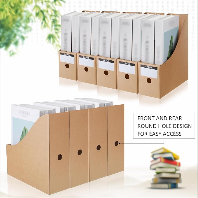Geyee 50 Pcs Cardboard Magazine Holder Magazine File Holder Magazine Storage Box Document Magazine File Organizer with 50 Pcs Labels for School Office Home Supplies, Brown