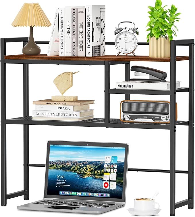 Snughome 31.9" Desk Shelf, Desktop Organizer Shelf, Desk Hutch Dorm, 3-Tier Desk Display Rack, Desktop Bookshelf, Multipurpose Wood Desk Organizer Storage Rack for Home Office Dorm