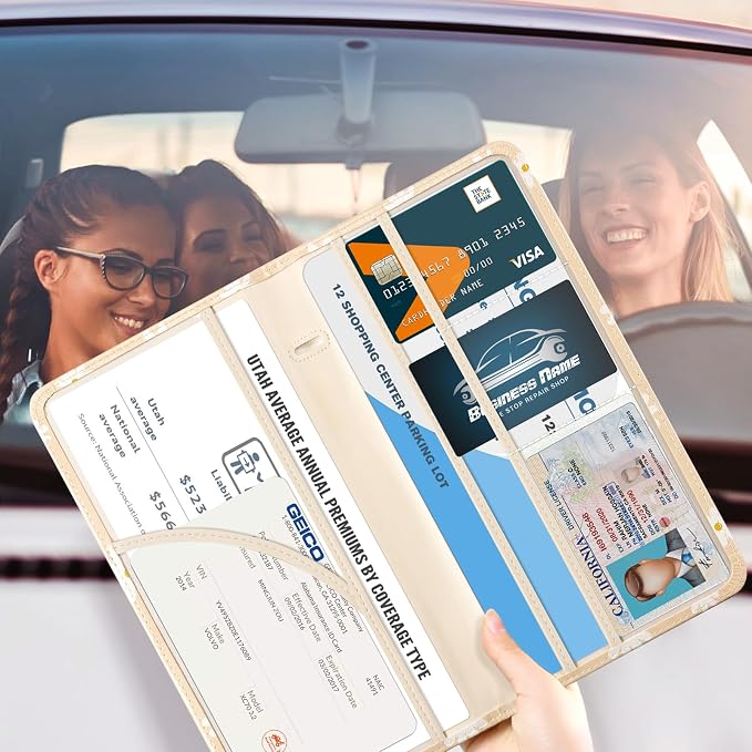 CoBak Car Registration and Insurance Holder | Vehicle Glove Box Organizer, Auto Truck Compartment Document Case with Magnetic Closure for Insurance & Driver License